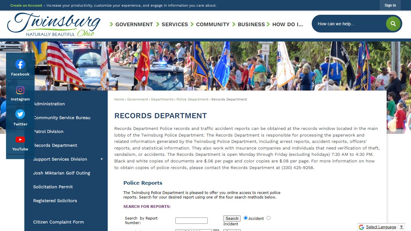 Records Department | Twinsburg, OH - Official Website